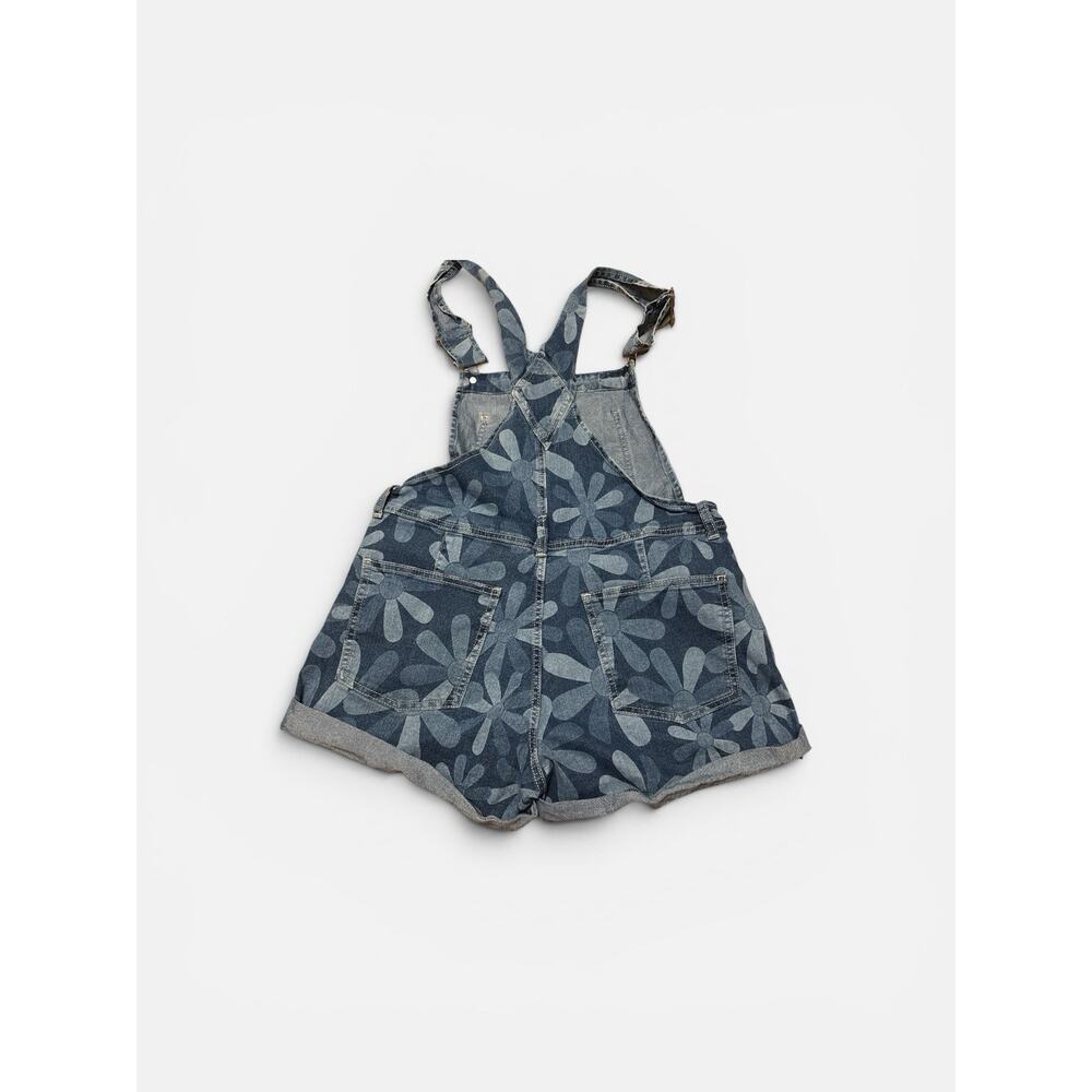 No Boundaries deniem floral print short overalls size med roll cuffed Y2K - Picture 5 of 6